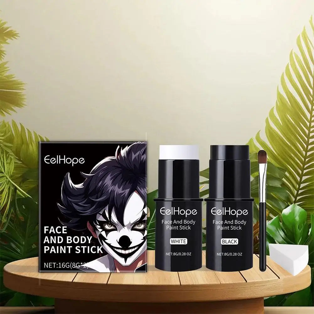 Black White Face Body Paint Kit Cover Foundation Clown Colorful Long Lasting Waterproof Halloween Festive Makeup Accessories Set