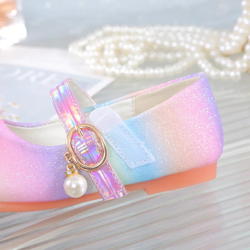 YUNICUS New Girls Sequined Princess Shoes Children's flat shoes Rainbow Shoes Little Girl Performance Dancing Shoes Party Shoes