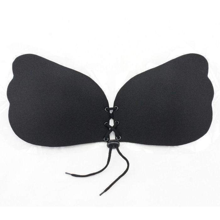 Lace-Up Invisible Push-Up Bra - D / Black