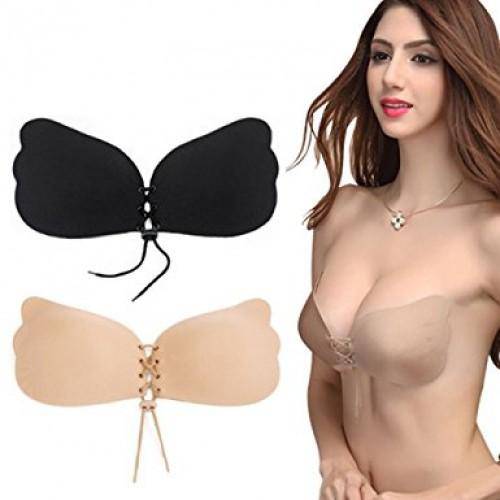 Lace-Up Invisible Push-Up Bra - D / Black