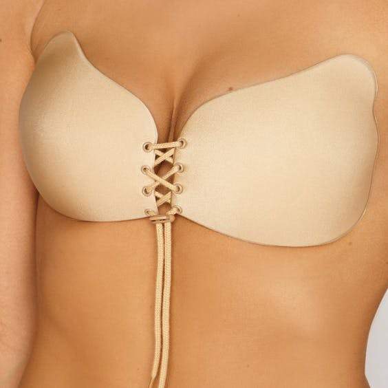 Lace-Up Invisible Push-Up Bra - D / Black