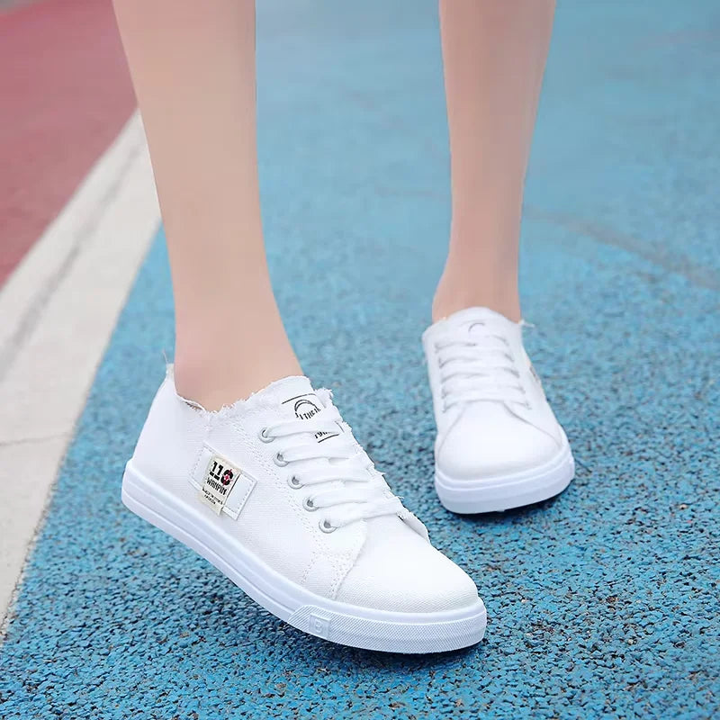 Women's Shoes Spring White Shoes Comfortable Student Sports Flat Shoes Sports Shoes Fashionable Casual Canvas Shoes for Women