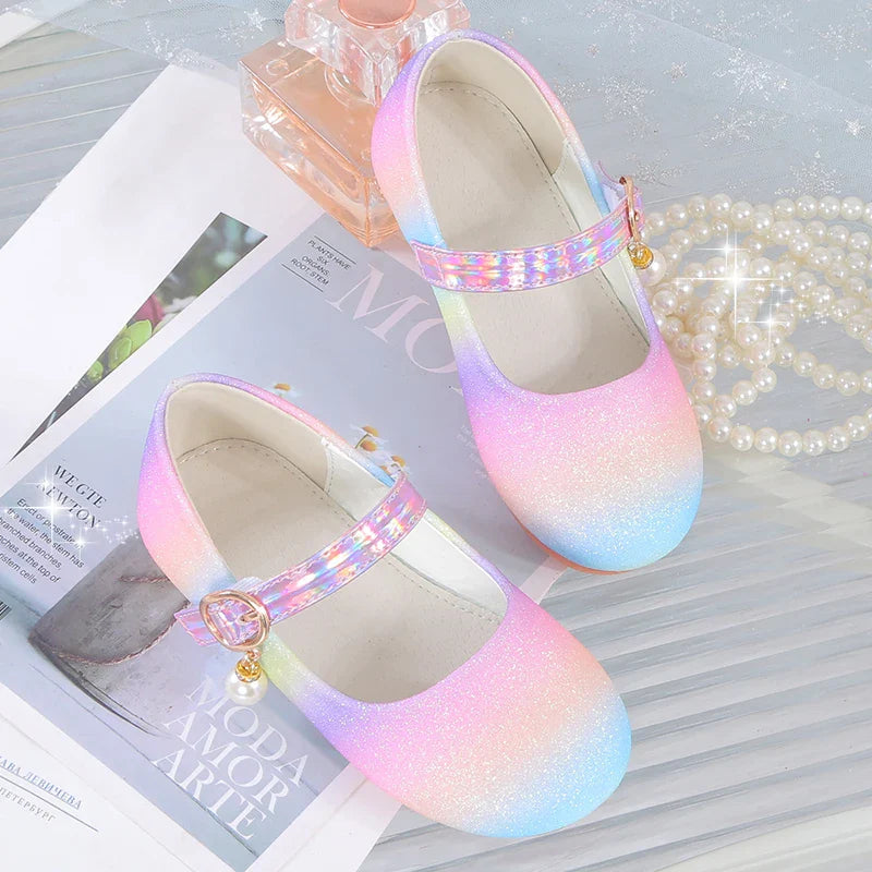 YUNICUS New Girls Sequined Princess Shoes Children's  flat shoes Rainbow Shoes Little Girl Performance Dancing Shoes Party Shoes