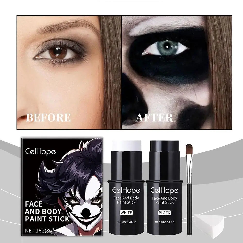 Black White Face Body Paint Kit Cover Foundation Clown Colorful Long Lasting Waterproof Halloween Festive Makeup Accessories Set