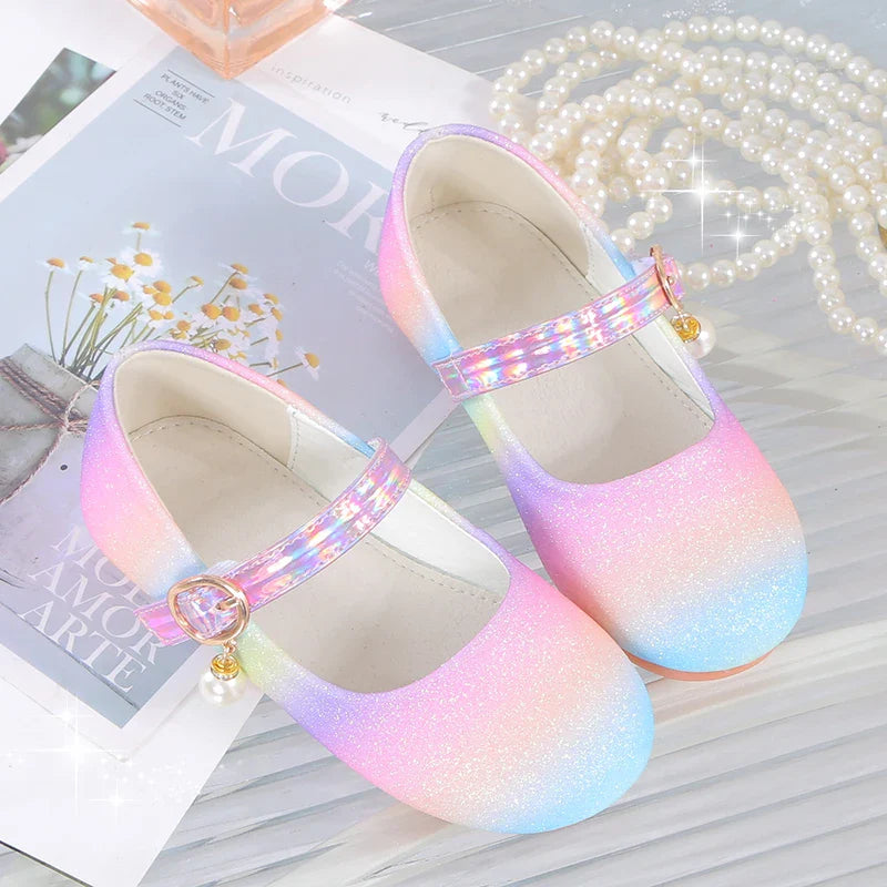 YUNICUS New Girls Sequined Princess Shoes Children's  flat shoes Rainbow Shoes Little Girl Performance Dancing Shoes Party Shoes