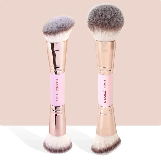 2PCS Foundation Makeup Brush Double-ended Flat/Angle Top Contour Brush for Beauty Blending Liquid Powder Concealer Cream